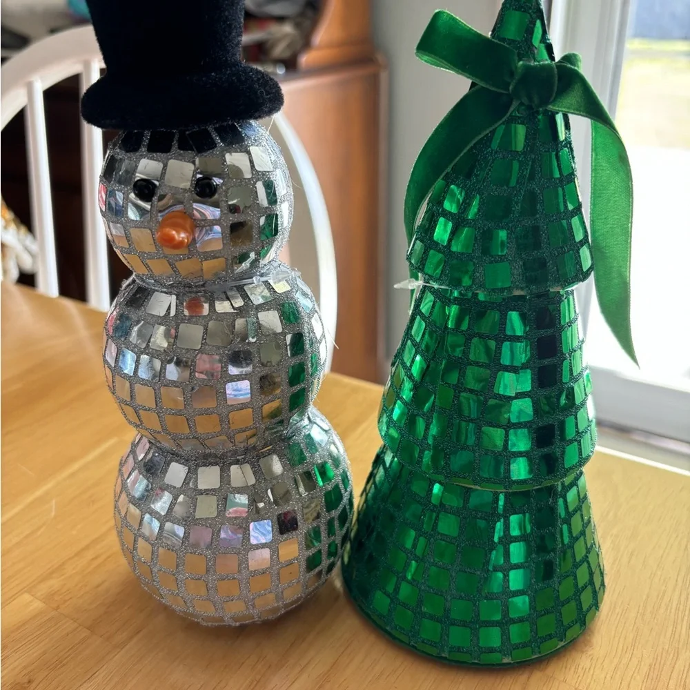 Target Silver Snowman and Green Tree Novelty Disco Figural Decor